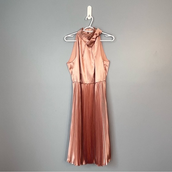 NWT ted baker satin bow neck pleated midi dress rose gold Size 8 spring wedding - Picture 2 of 15